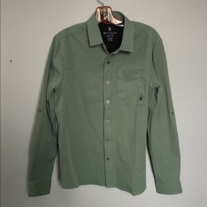 Spyder Men’s S olive Button Down Performance long sleeve shirt athletic casual